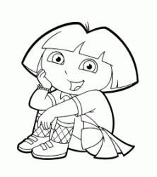 Dora felice sta seduta indossando una bella gonnellina