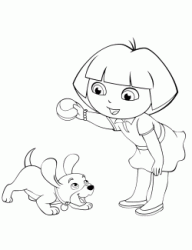 Dora gioca con un cucciolo di cane