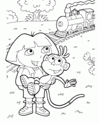 Dora tiene in braccio Boots mentre passa il treno