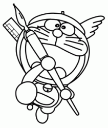 Doraemon con in mano una penna stilografica