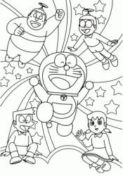 Doraemon insieme a Nobita Gian Suneo e Shizuka