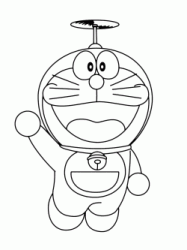 Doraemon mentre vola con il copter saluta