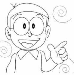 Nobita indica con la mano