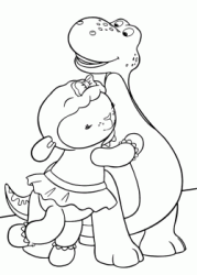 La pecorella Bianchina abbraccia il suo amico dinosauro