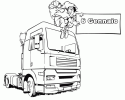 La Befana ricorda la sua data su un camion