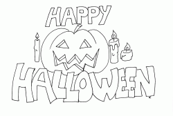 Scritta di Happy Halloween con una zucca e le candele