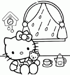 Hello Kitty in casa mentre fuori piove