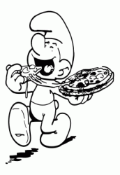 Puffo Golosone si mangia una pizza