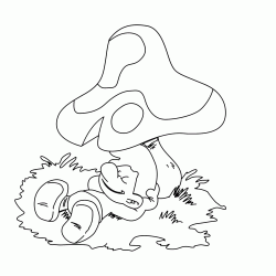 Puffo Pigrone dorme sotto un fungo