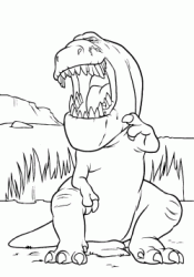 Il tirannosauro rex Butch seduto su una pietra