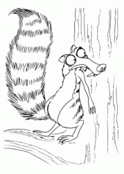 Scrat lo scoiattolino si nasconde dietro il tronco di un albero