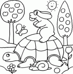La Pimpa in groppa ad una tartaruga