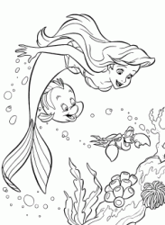 Ariel nuota in fondo al mar con Flounder e Sebastian