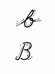 Lettera B con indicazioni movimento corsivo maiuscolo e minuscolo