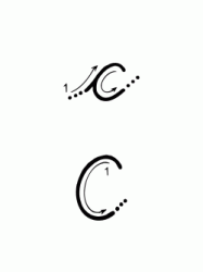 Lettera C con indicazioni movimento corsivo maiuscolo e minuscolo