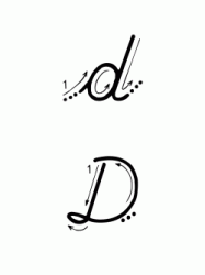 Lettera D con indicazioni movimento corsivo maiuscolo e minuscolo