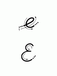 Lettera E con indicazioni movimento corsivo maiuscolo e minuscolo