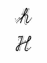 Lettera H con indicazioni movimento corsivo maiuscolo e minuscolo