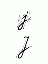 Lettera J con indicazioni movimento corsivo maiuscolo e minuscolo