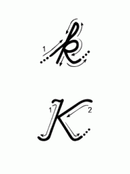 Lettera K con indicazioni movimento corsivo maiuscolo e minuscolo