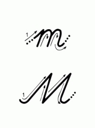Lettera M con indicazioni movimento corsivo maiuscolo e minuscolo