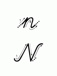 Lettera N con indicazioni movimento corsivo maiuscolo e minuscolo
