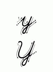 Lettera Y con indicazioni movimento corsivo maiuscolo e minuscolo