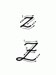 Lettera Z con indicazioni movimento corsivo maiuscolo e minuscolo