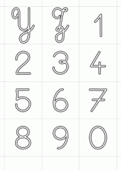 Lettere corsivo maiuscolo dalla Y alla Z e numeri dallo 0 al 9
