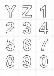 Lettere stampatello dalla Y alla Z e numeri dallo 0 al 9