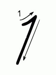 Numero 1 (uno) con indicazioni movimento corsivo