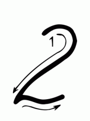 Numero 2 (due) con indicazioni movimento corsivo