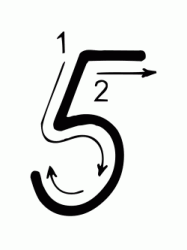 Numero 5 (cinque) con indicazioni movimento corsivo