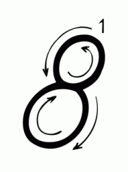 Numero 8 (otto) con indicazioni movimento corsivo