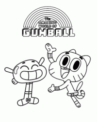 Gumball e Darwing mostrano la scritta sull'arcobaleno