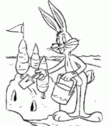Bugs Bunny fa un castello di sabbia