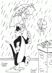 Titti e Gatto Silvestro sotto la pioggia