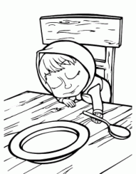 Masha dorme davanti al piatto vuoto