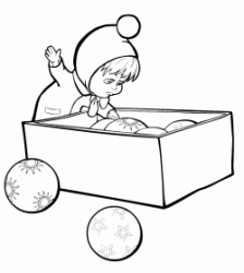 Masha tira fuori dalla scatola tutte le palle di Natale