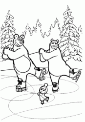 Orso e Masha ballano con i pattini sul ghiaccio con Orsa