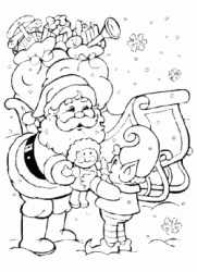 Babbo Natale carica la slitta aiutato dagli gnomi