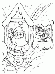 Babbo Natale saluta gli aiutanti alla finestra