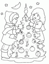 Bambini addobbano l'albero di Natale con candele
