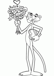 Pantera Rosa con un mazzo di fiori
