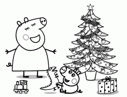 Mamma Pig e George cantano vicino all'albero di Natale