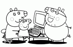 Papà Pig spiega a Mamma e a Peppa Pig a usare il PC