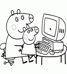 Peppa e Mamma Pig giocano al computer