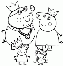 Peppa Pig e la sua famiglia vestiti da re e regina