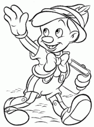 Pinocchio saluta con il libro sotto braccio