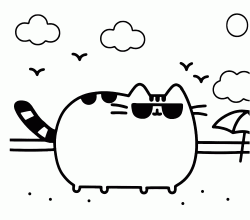 Pusheen Cat in spiaggia con gli occhiali da sole